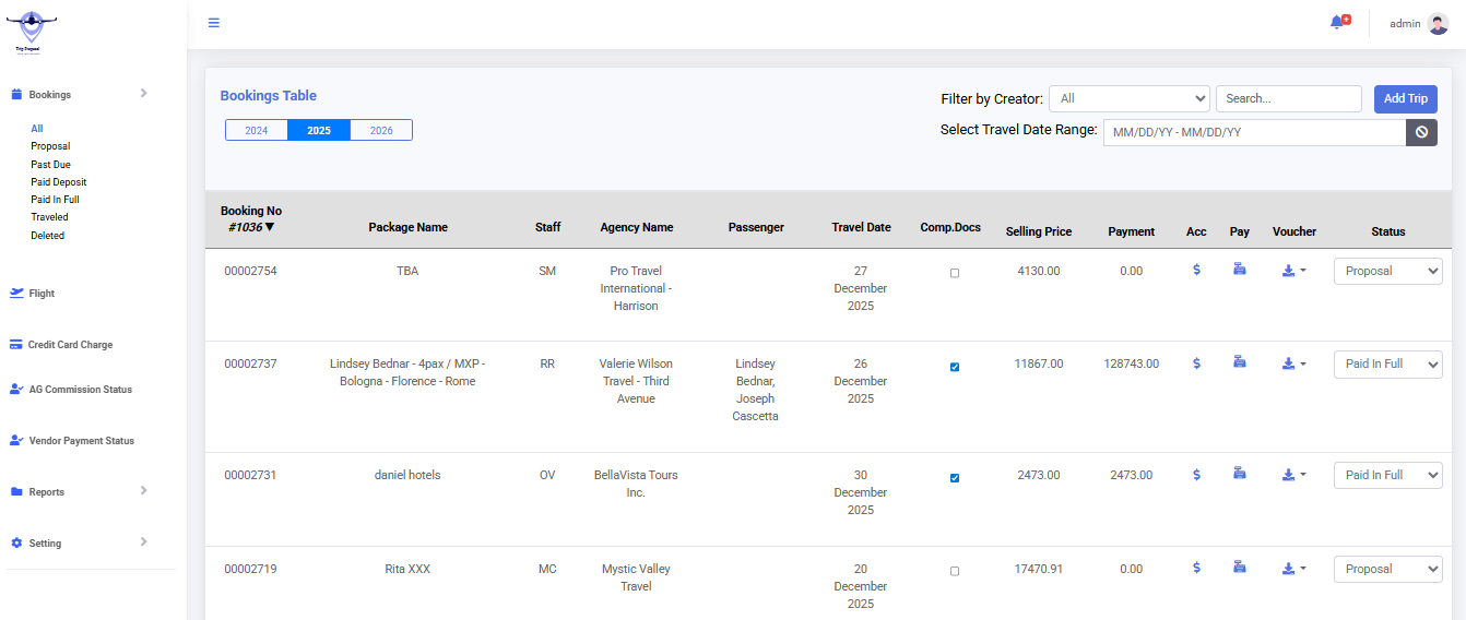 Bookings Dashboard Screenshot